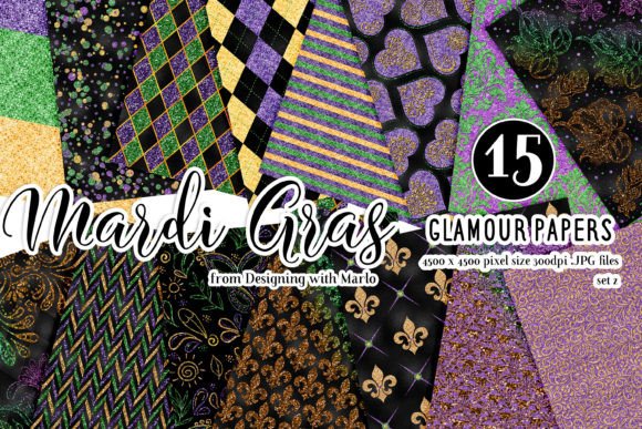 Download Mardi Gras 15x15 Glamour Glitter Papers - Premium Resources